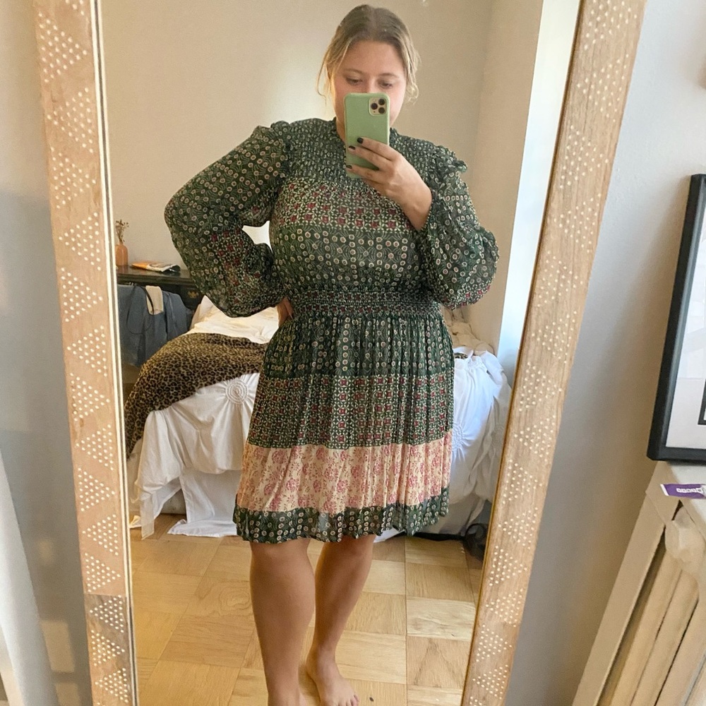 ANTHROPOLOGIE FLORAL FALL LONG-SLEEVE DRESS XL